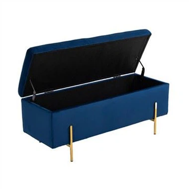 Storage Ottoman Blue Velvet Fabric Cover
