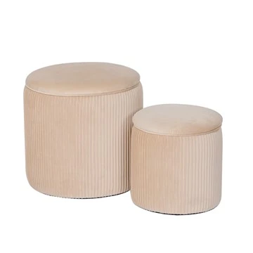 Storage Ottoman Round Velvet Stool, Apricot