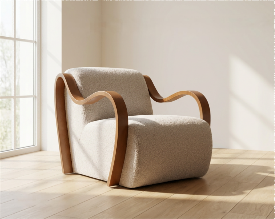 Custom Upholstered Lounge Chair With Bentwood Frame Modern Accent Chair OEM ODM Available price