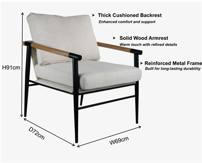 Custom Metal Frame Lounge Chair With Wooden Armrests Upholstered Accent Chair OEM ODM Available