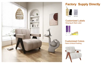 Modern Upholstered Accent Chair with Wooden Frame Fabric Armchair for Living Room Balcony Lounge Customizable